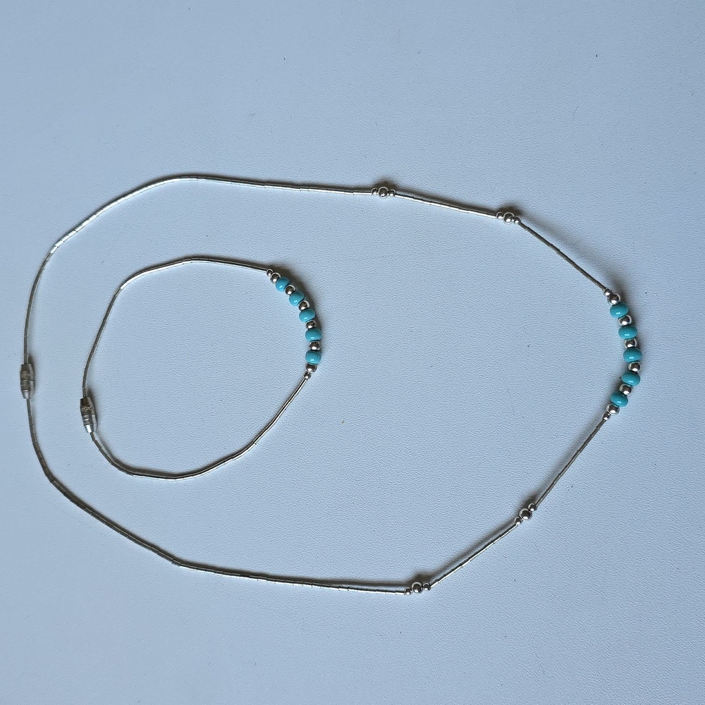 Elegant Silver and Blue Beaded Necklace And Bracelet Set